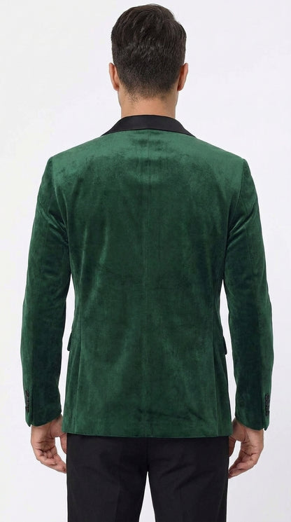 Men’s Hunter Green Velvet Prom Blazer Tuxedo Jacket with Black Peak Lapel