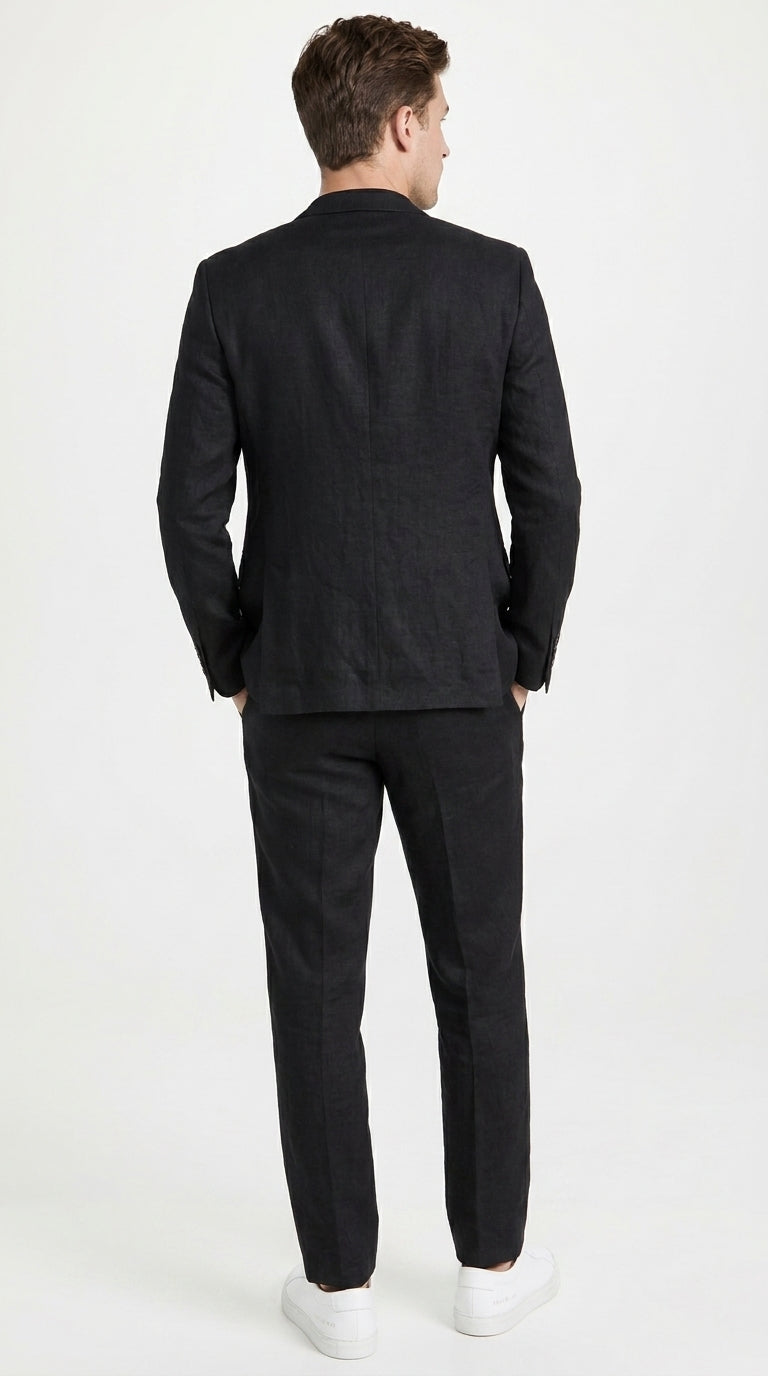 Men’s Black 2-Piece Linen Suit – Lightweight Wedding, Beach and Summer Formal Suit