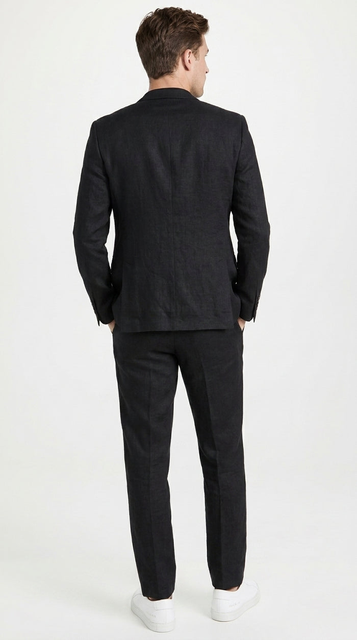Men’s Black 2-Piece Linen Suit – Lightweight Wedding, Beach and Summer Formal Suit