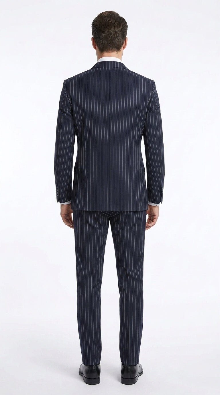 Men’s Navy Pinstripe Double-Breasted Suit – 1920s Gangster Wedding, Gatsby and Formal Suit