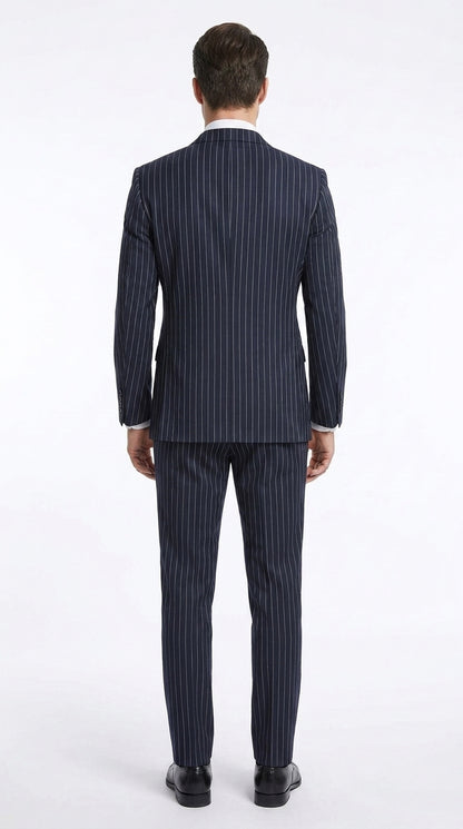 Men’s Navy Pinstripe Double-Breasted Suit – 1920s Gangster Wedding, Gatsby and Formal Suit