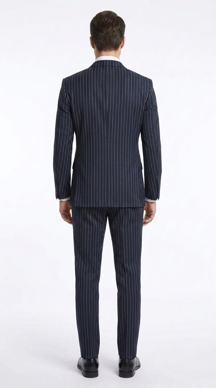 Men’s Navy Pinstripe Double-Breasted Suit – 1920s Gangster Wedding, Gatsby and Formal Suit
