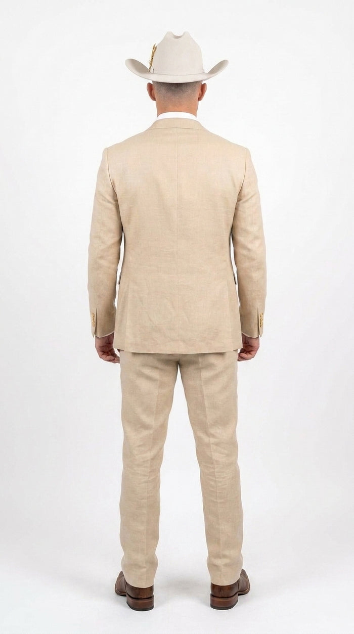 Men’s Light Beige 3-Piece Suit – Peak Lapel Jacket, Double-Breasted Vest and Matching Pants