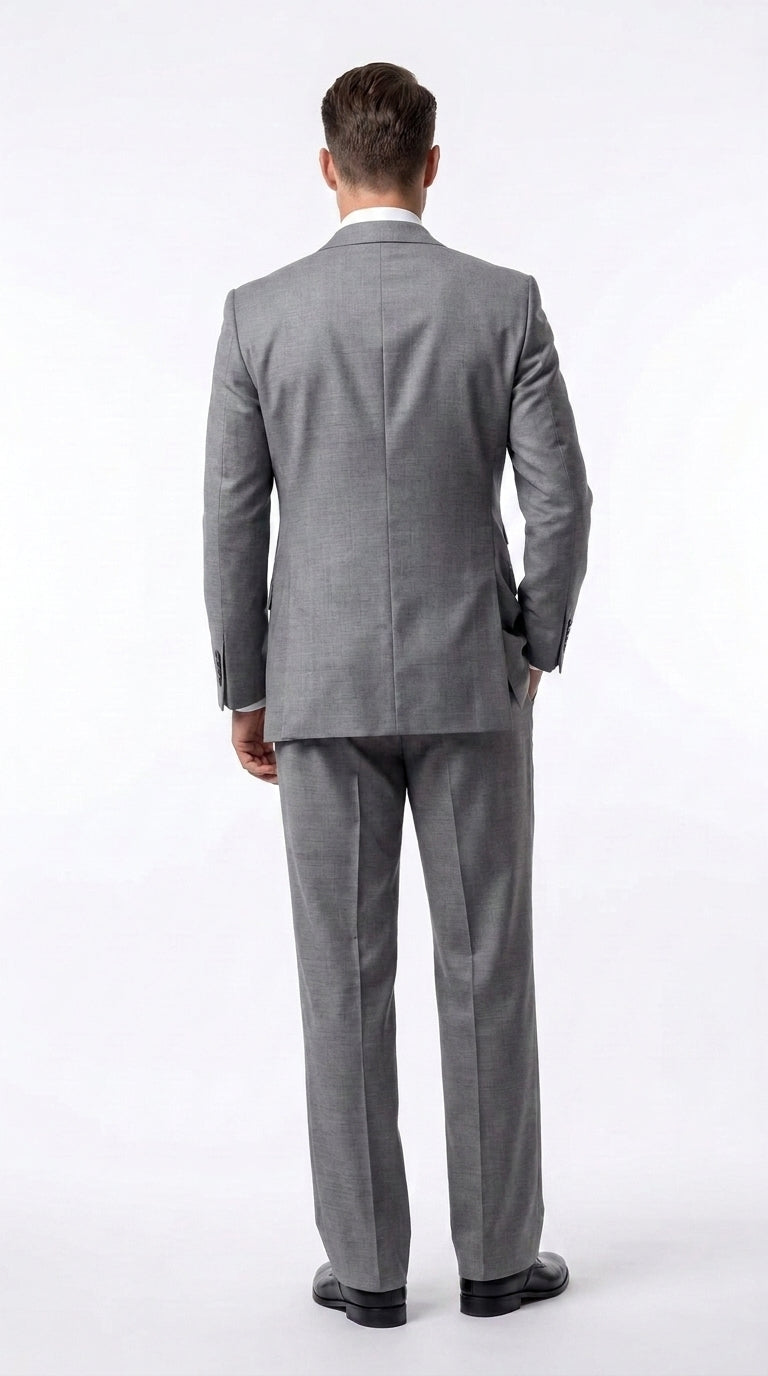 Tiglio Rosso Men’s Gray Super 150’s Italian Wool 3-Piece Suit – Double-Breasted Jacket, Vest and Wide-Leg Pants