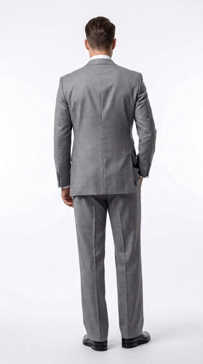 Tiglio Rosso Men’s Gray Super 150’s Italian Wool 3-Piece Suit – Double-Breasted Jacket, Vest and Wide-Leg Pants