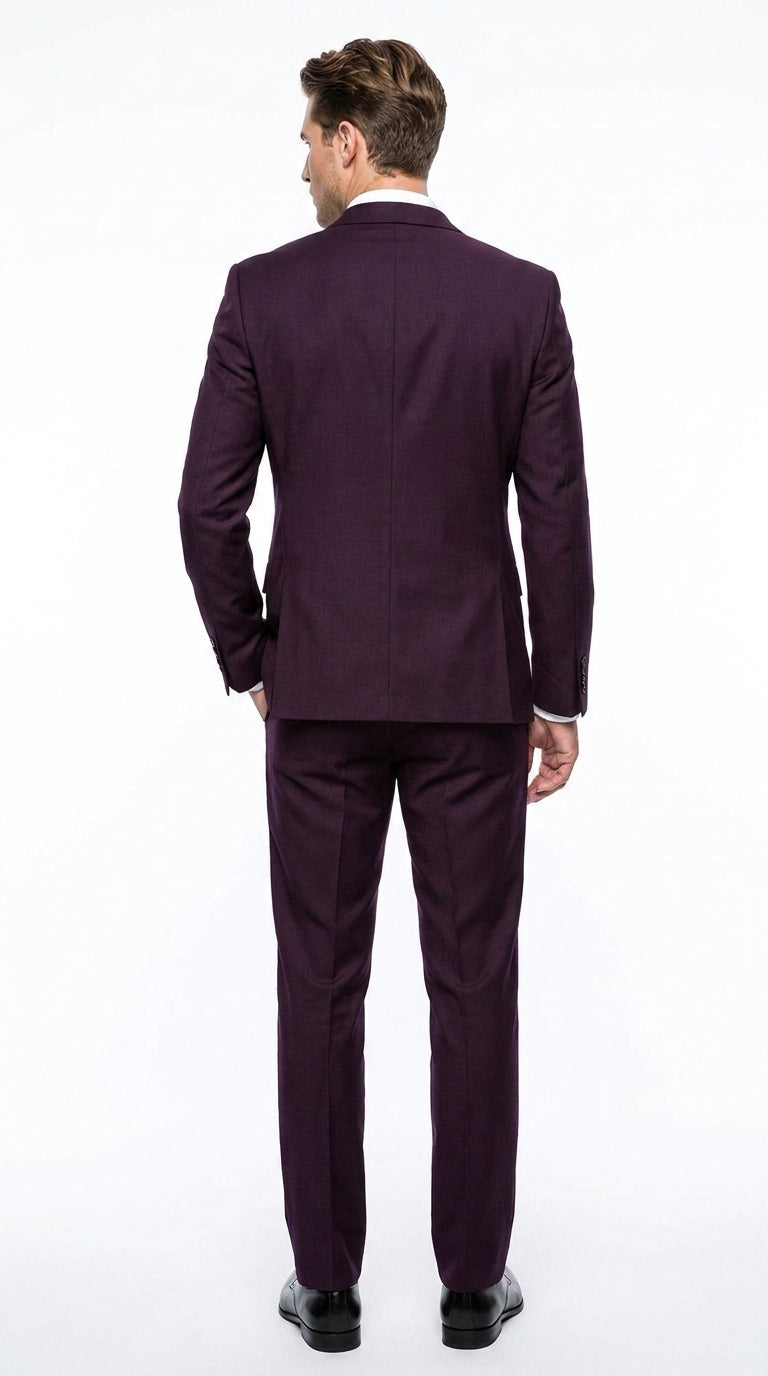 Men’s Eggplant Purple 100% Wool 2-Piece Suit – Business, Wedding and Formal Suit