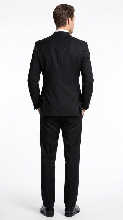 Men’s Black 100% Wool Double-Breasted Suit – Classic Business, Wedding and Formal Suit