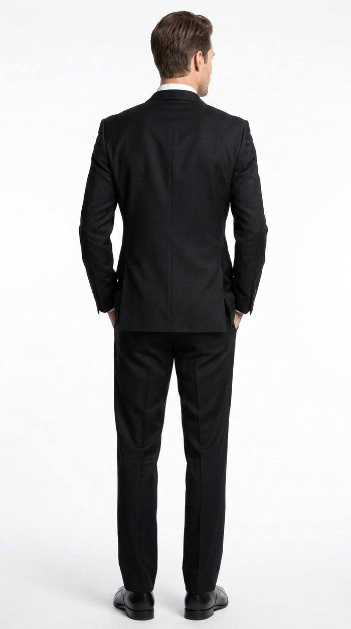 Men’s Black 100% Wool Double-Breasted Suit – Classic Business, Wedding and Formal Suit