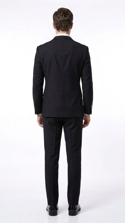 Men’s Black Classic Wool Double-Breasted Suit – Peak Lapel Wedding, Business and Formal Suit