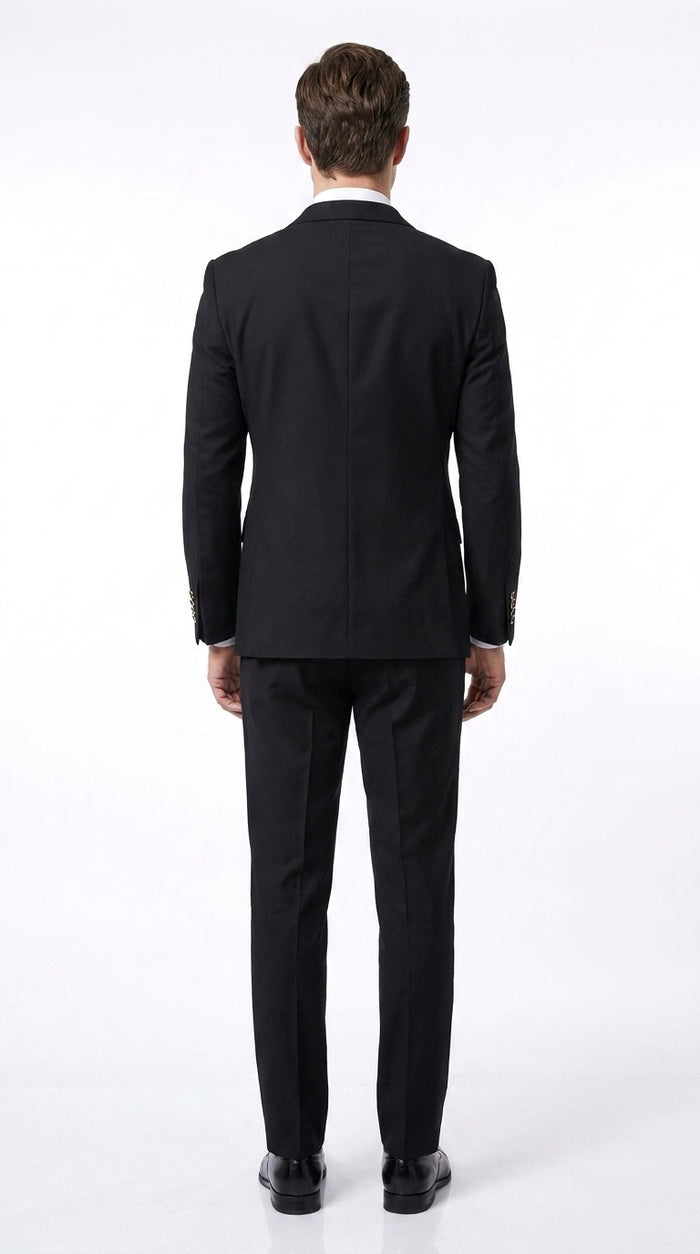 Men’s Black Classic Wool Double-Breasted Suit – Peak Lapel Wedding, Business and Formal Suit