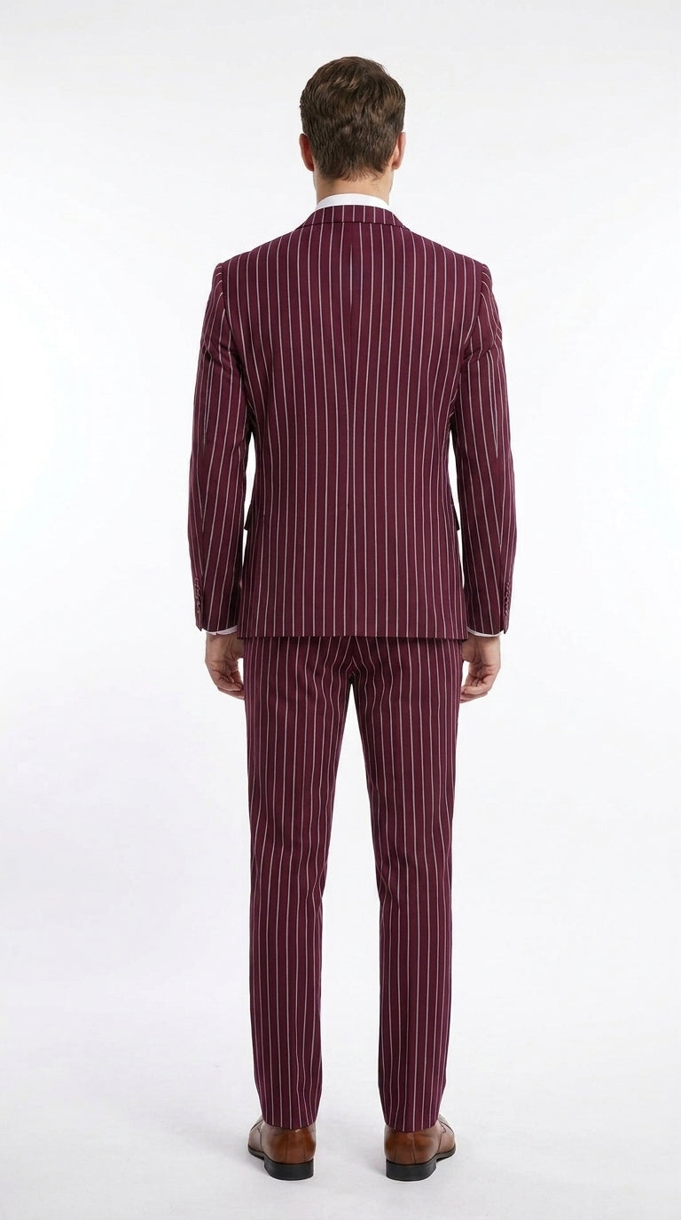 Men’s 3-Piece Gangster Pinstripe Suit – 2-Button Vintage Suit in Black, Grey or Burgundy