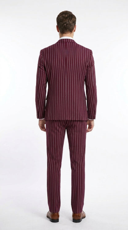 Men’s 3-Piece Gangster Pinstripe Suit – 2-Button Vintage Suit in Black, Grey or Burgundy