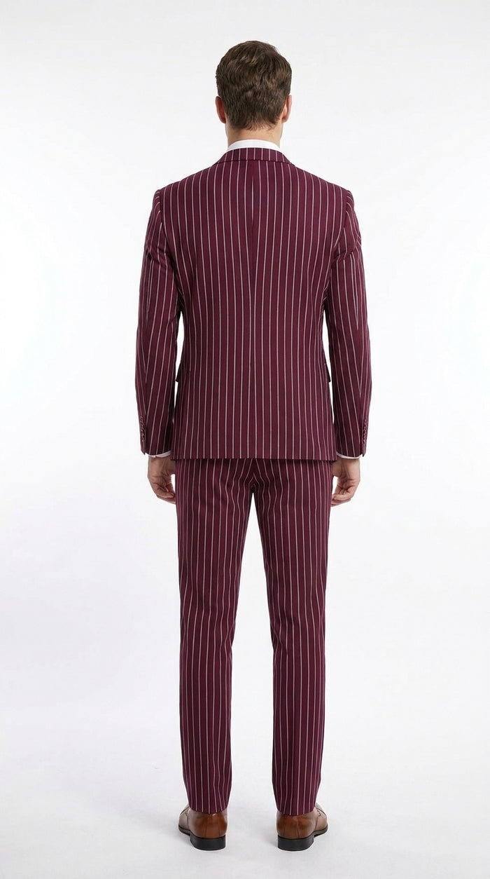Men’s 3-Piece Gangster Pinstripe Suit – 2-Button Vintage Suit in Black, Grey or Burgundy