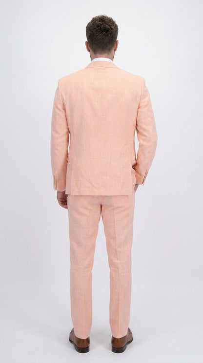 Statement Men's Peach 3 Piece Suit – Light Orange Blush Modern Fit Wedding & Summer Suit with Ticket Pocket