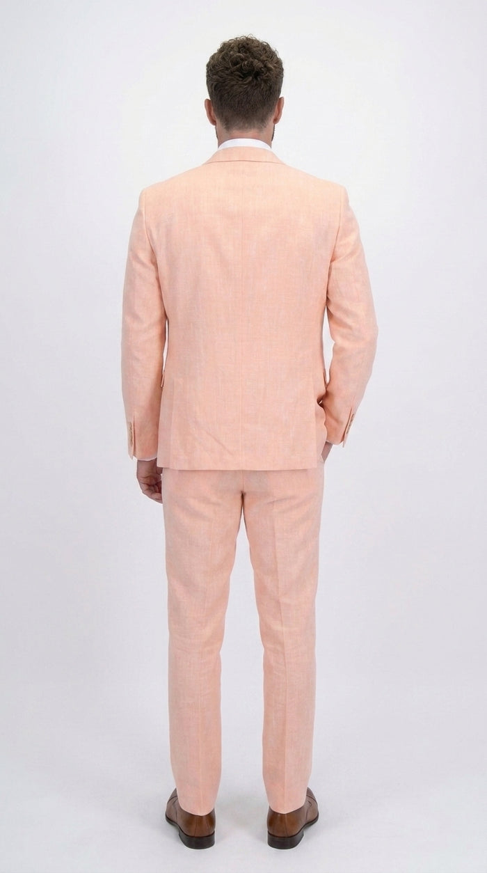 Statement Men's Peach 3 Piece Suit – Light Orange Blush Modern Fit Wedding & Summer Suit with Ticket Pocket