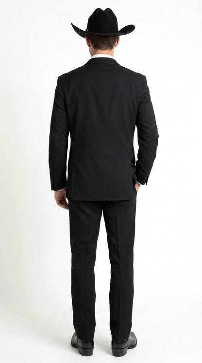 Men's Black Western Cowboy Wedding Tuxedo – One Button Formal Ranch Wedding Suit