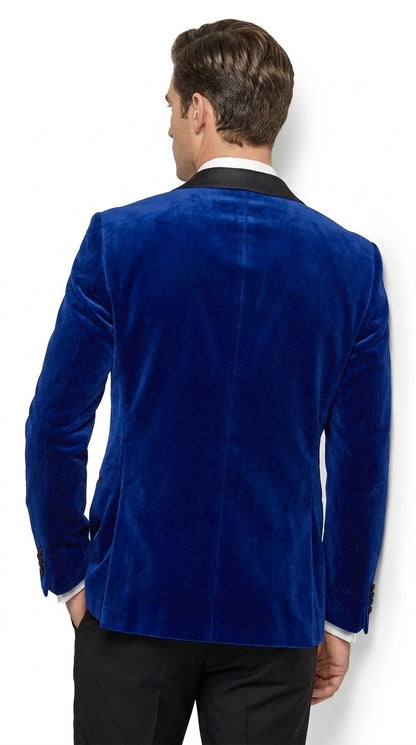 Men’s Royal Blue Velvet Tuxedo Dinner Jacket with Black Shawl Lapel Formal Blazer