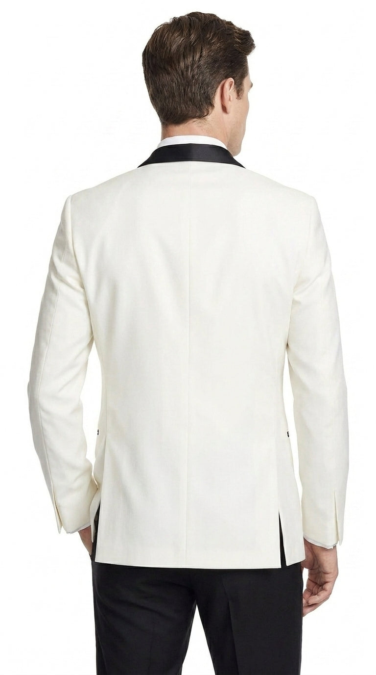 Men’s Cream and Black Shawl Lapel Tuxedo Jacket, Designer Formal Dinner Blazer