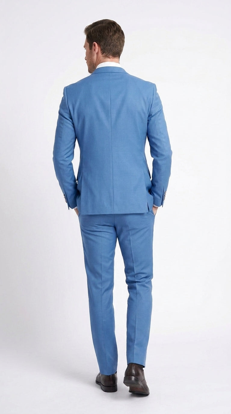 Men’s Sky Blue Double Breasted Suit with Gold Buttons, Designer Formal Wedding Business Suit