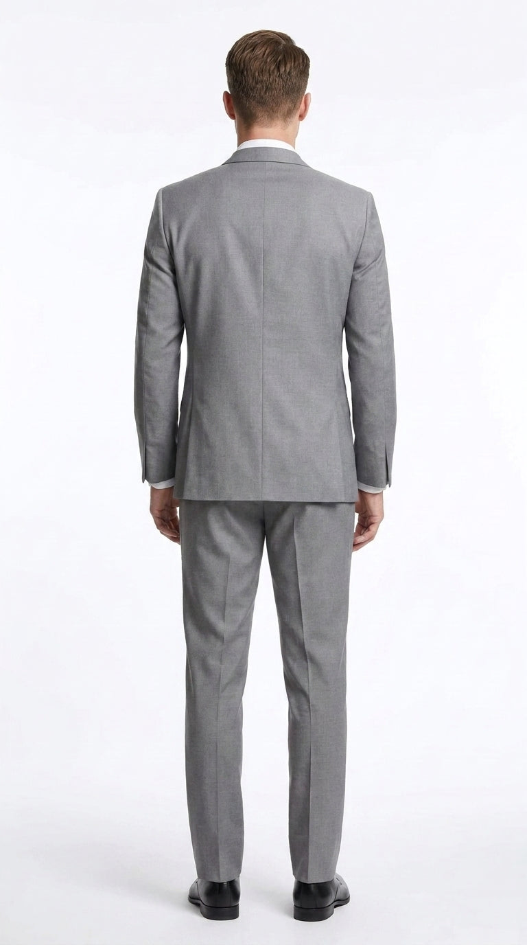 Men’s Light Grey Wedding Tuxedo Suit, Designer Formal Prom Groom Suit with Satin Trim