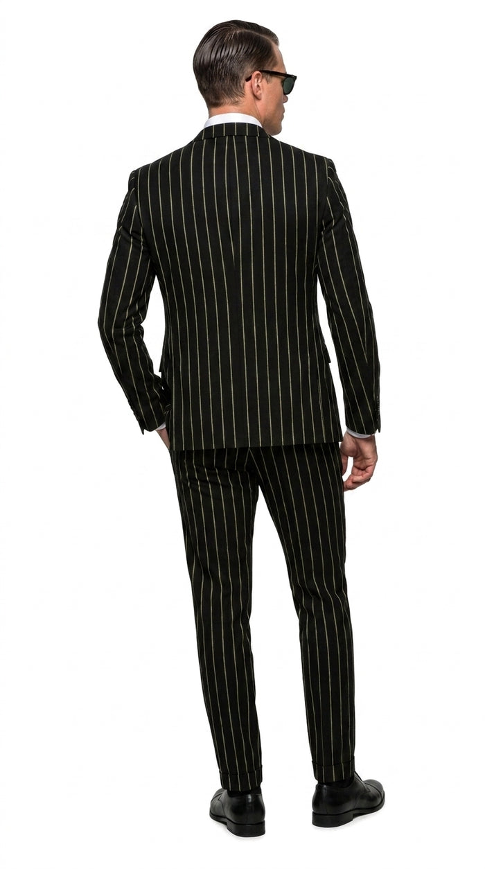Men’s Black Gangster Pinstripe Suit, 2 Button Vintage 1920s Formal Dress Suit