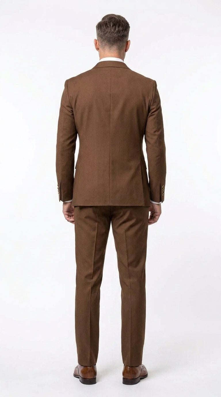Rossi Man Men’s Brown Double Breasted Suit, Modern Fit Formal Wedding Business Dress Suit