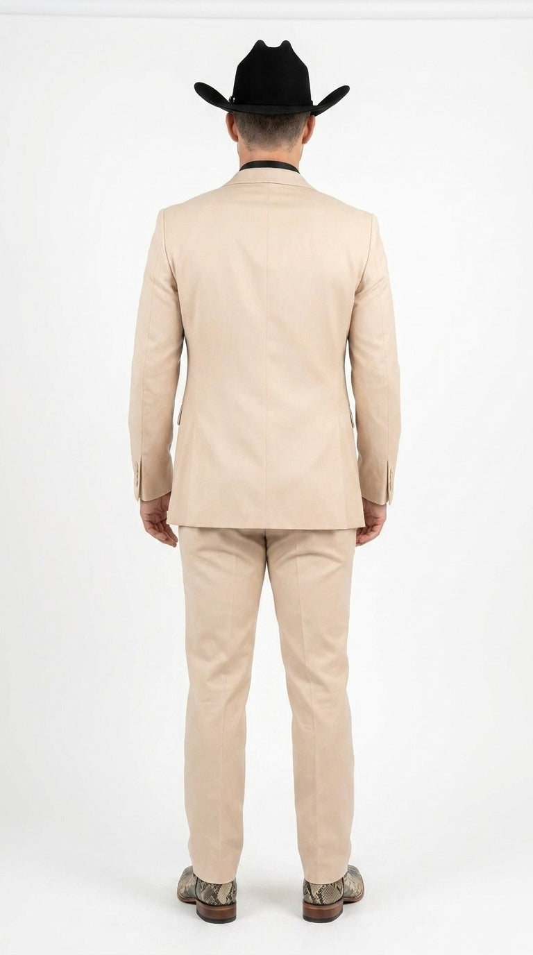 Men’s Light Beige Western 3 Piece Suit, Cowboy Tuxedo with Shawl Lapel