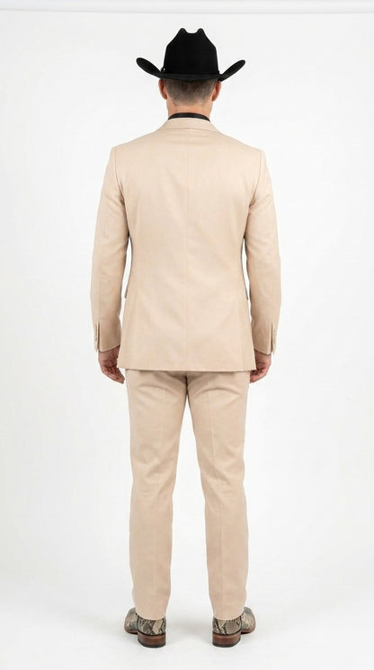 Men’s Light Beige Western 3 Piece Suit, Cowboy Tuxedo with Shawl Lapel
