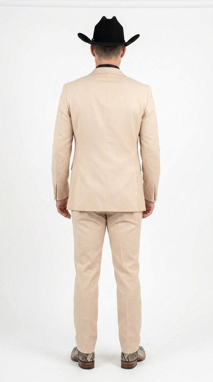Men’s Light Beige Western 3 Piece Suit, Cowboy Tuxedo with Shawl Lapel