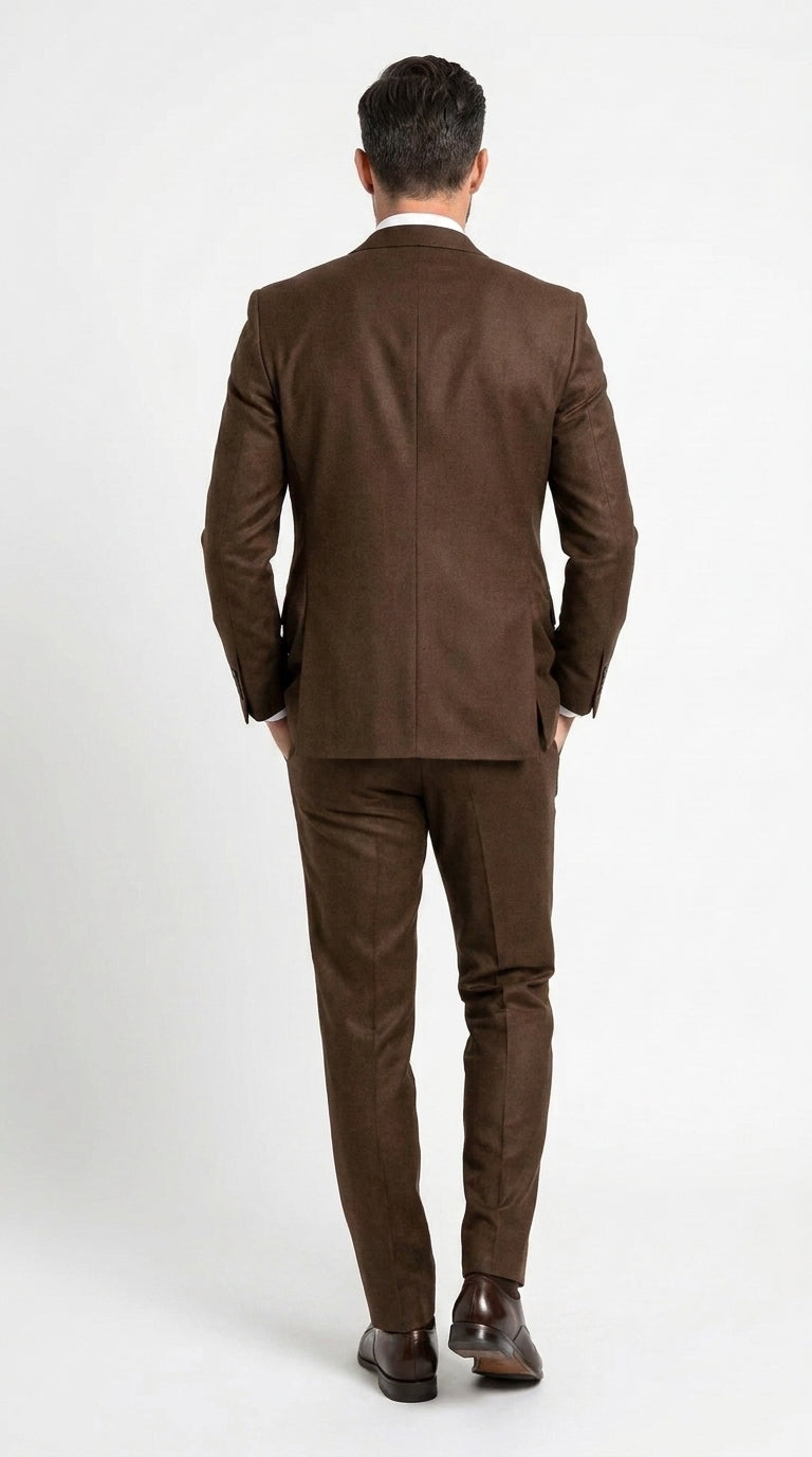 Men’s Chocolate Brown One Button Tuxedo Suit, Formal Groom Wedding Prom Dinner Suit