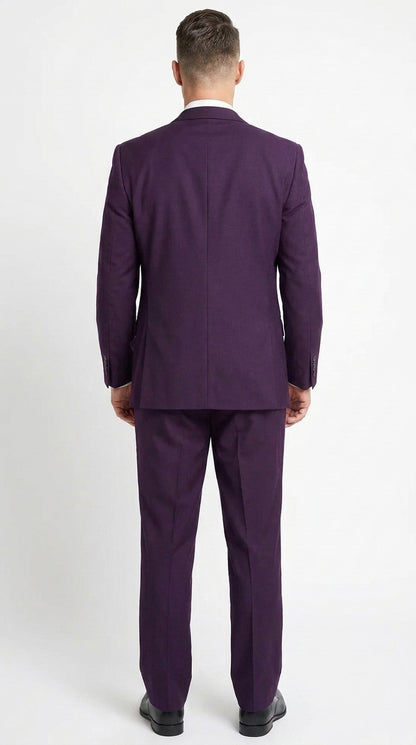 Men’s Purple Two Button Fashion Suit with Double Breasted Vest, Formal Wedding Prom Dress Suit
