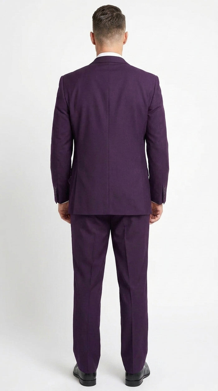 Men’s Purple Two Button Fashion Suit with Double Breasted Vest, Formal Wedding Prom Dress Suit