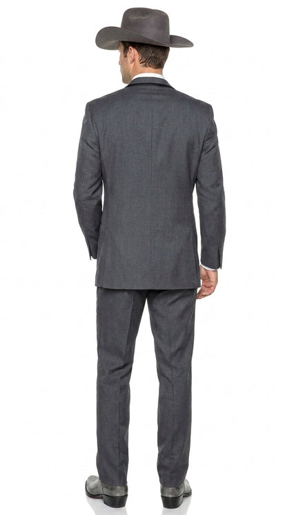 Men’s Charcoal Gray Western Tuxedo Suit, Cowboy Formal Trim Collar Jacket and Pants