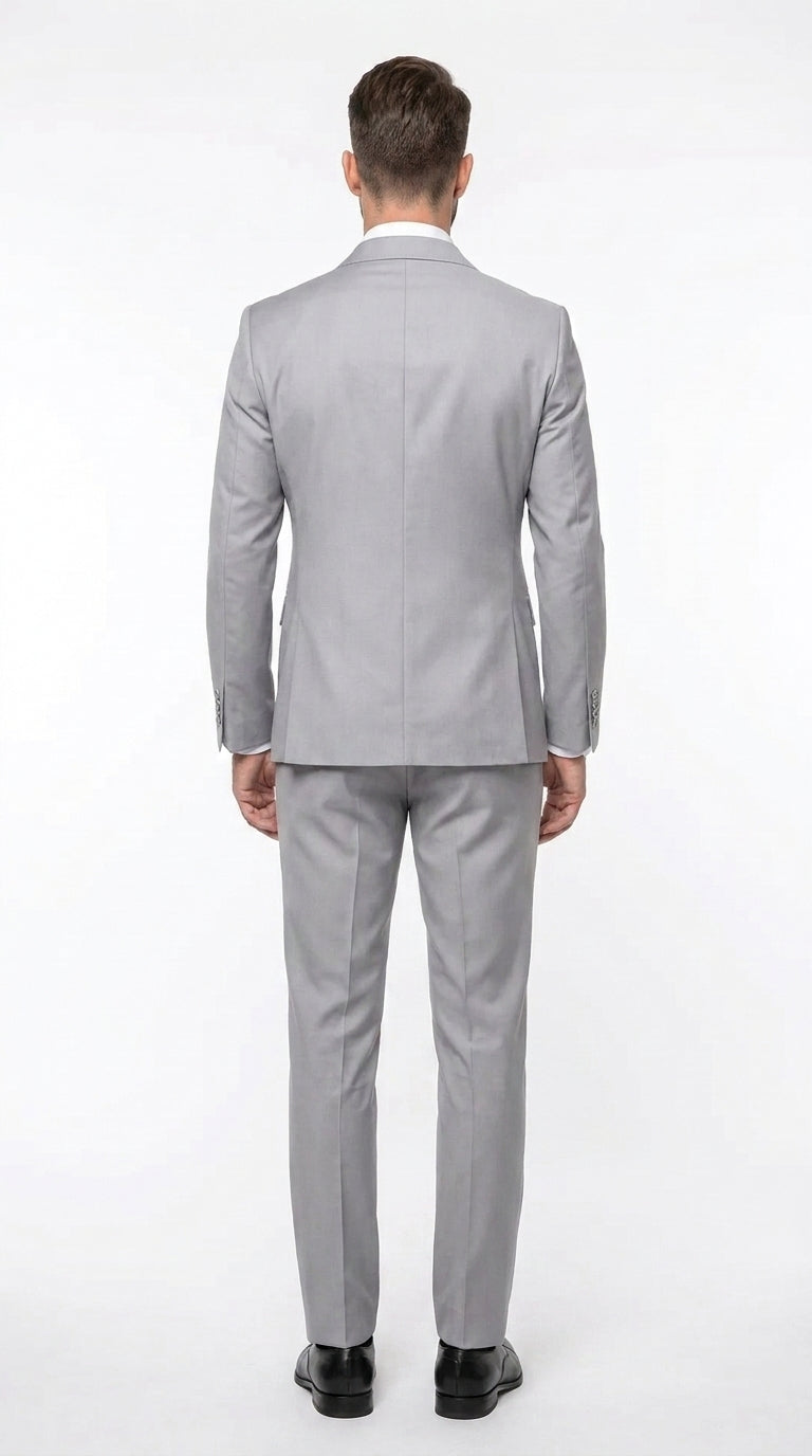 Rossi Man Men’s Silver Double Breasted Suit, Modern Fit Formal Wedding Prom Business Suit