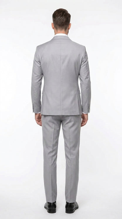 Rossi Man Men’s Silver Double Breasted Suit, Modern Fit Formal Wedding Prom Business Suit
