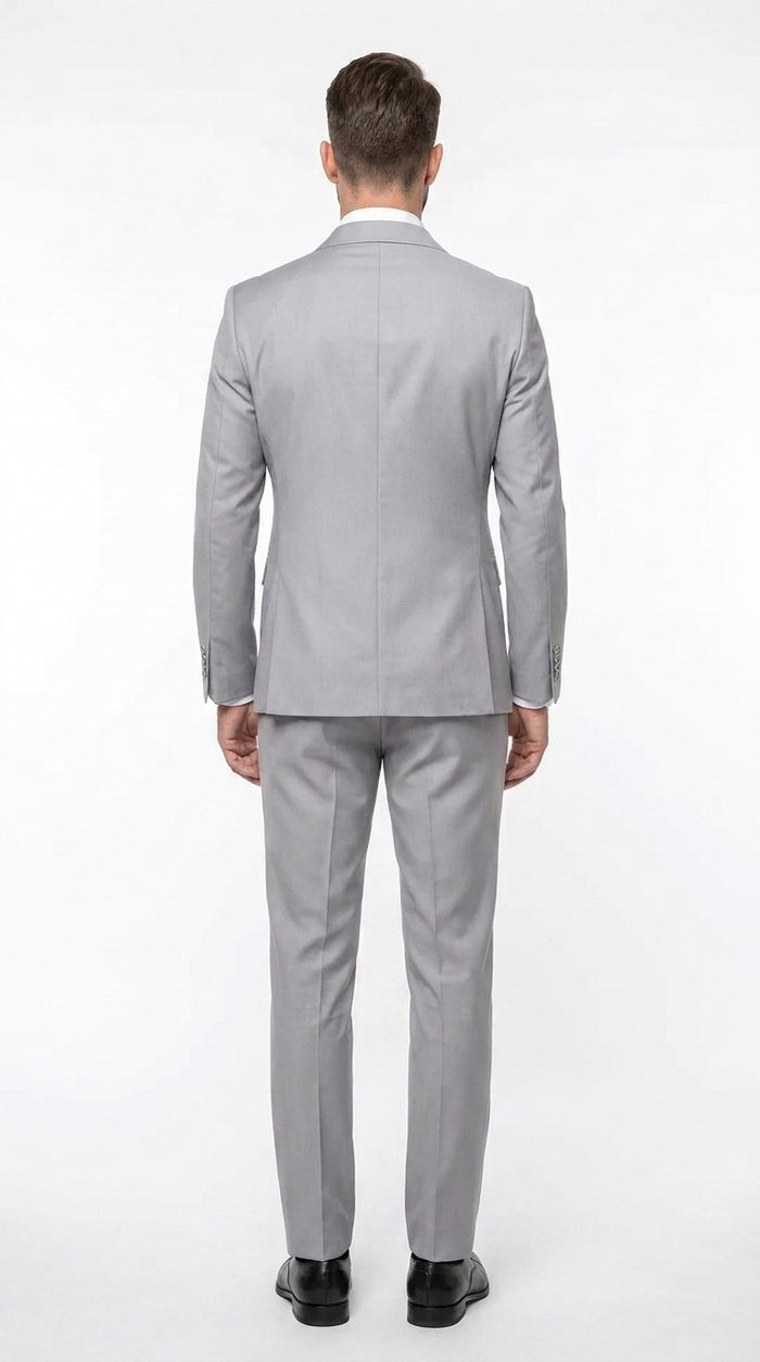 Rossi Man Men’s Silver Double Breasted Suit, Modern Fit Formal Wedding Prom Business Suit