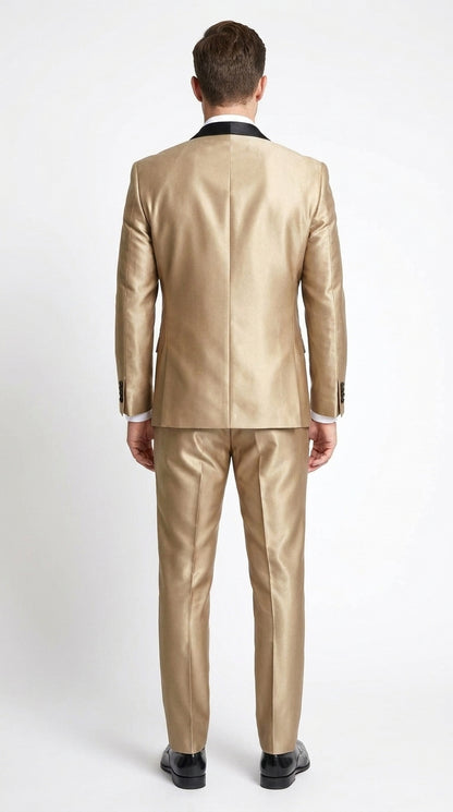 Men’s Champagne 2-Piece Tuxedo Suit with Black Shawl Lapel – Wedding & Prom