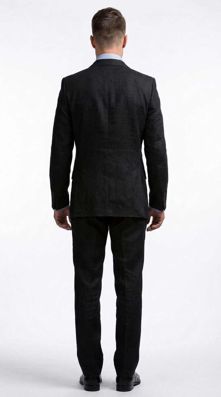 Men’s Black Linen Summer Suit – Big & Tall Beach Wedding 2-Piece Suit