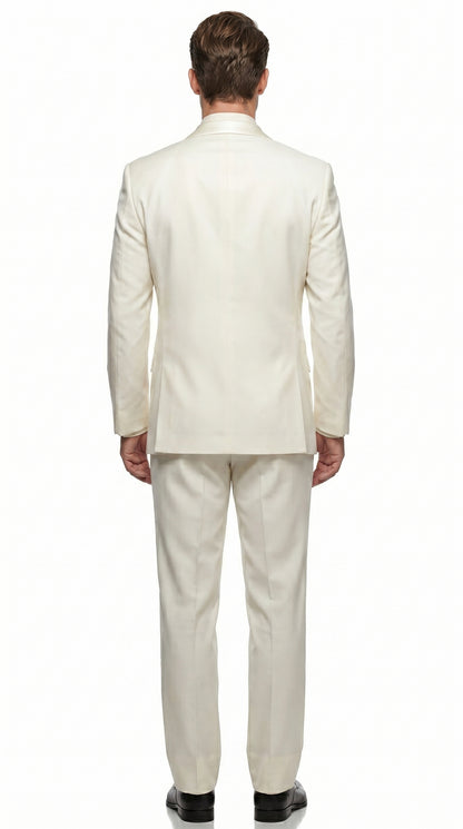 Men’s Ivory Classic Notch Tuxedo with 1 Button Jacket and Matching Pants, Formal Wedding Suit