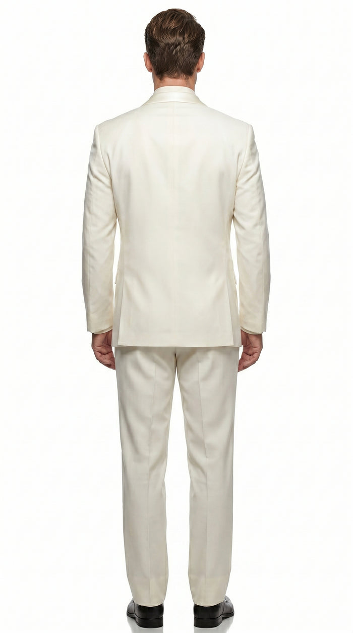 Men’s Ivory Classic Notch Tuxedo with 1 Button Jacket and Matching Pants, Formal Wedding Suit