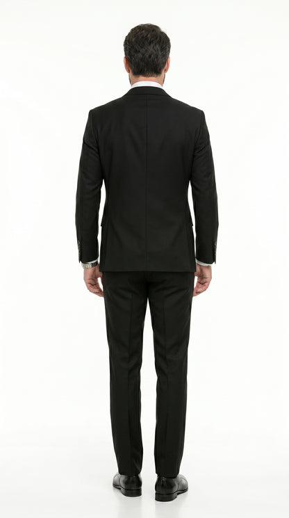 Statement Men’s 100% Wool 2 Piece Italian Made Suit, Subtle Texture Business Formal Suit in Black and Navy