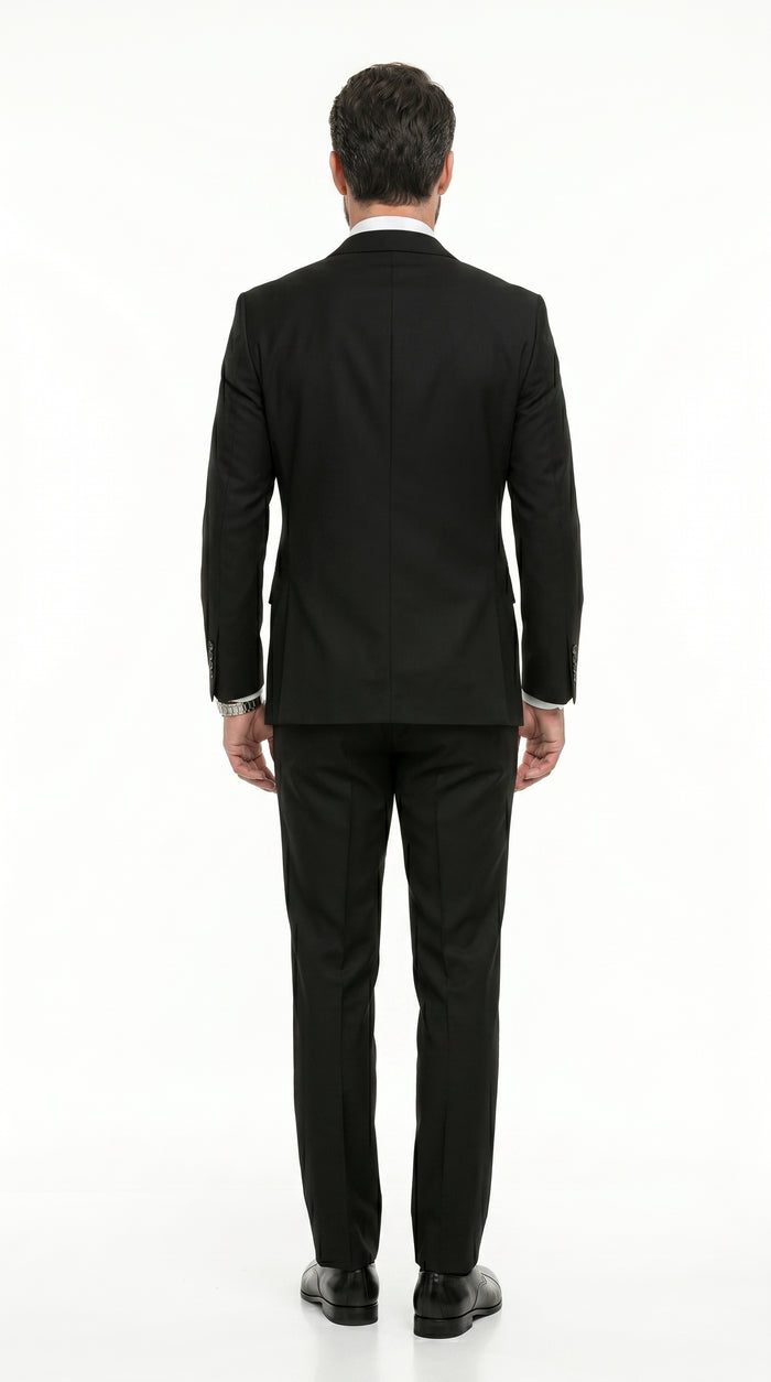 Statement Men’s 100% Wool 2 Piece Italian Made Suit, Subtle Texture Business Formal Suit in Black and Navy