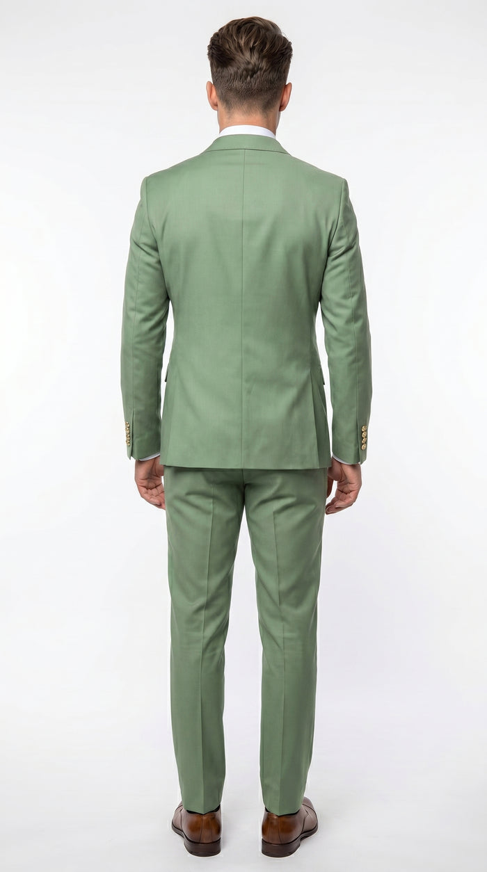 Men’s Sage Green Double Breasted 2 Piece Suit with Gold Buttons, Pistachio Formal Dress Suit