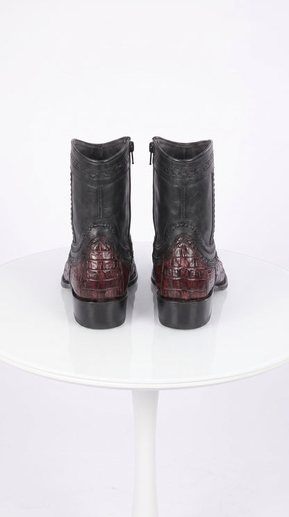 Los Altos Men’s Black Cherry Caiman Tail Low Shaft European Square Toe Boots