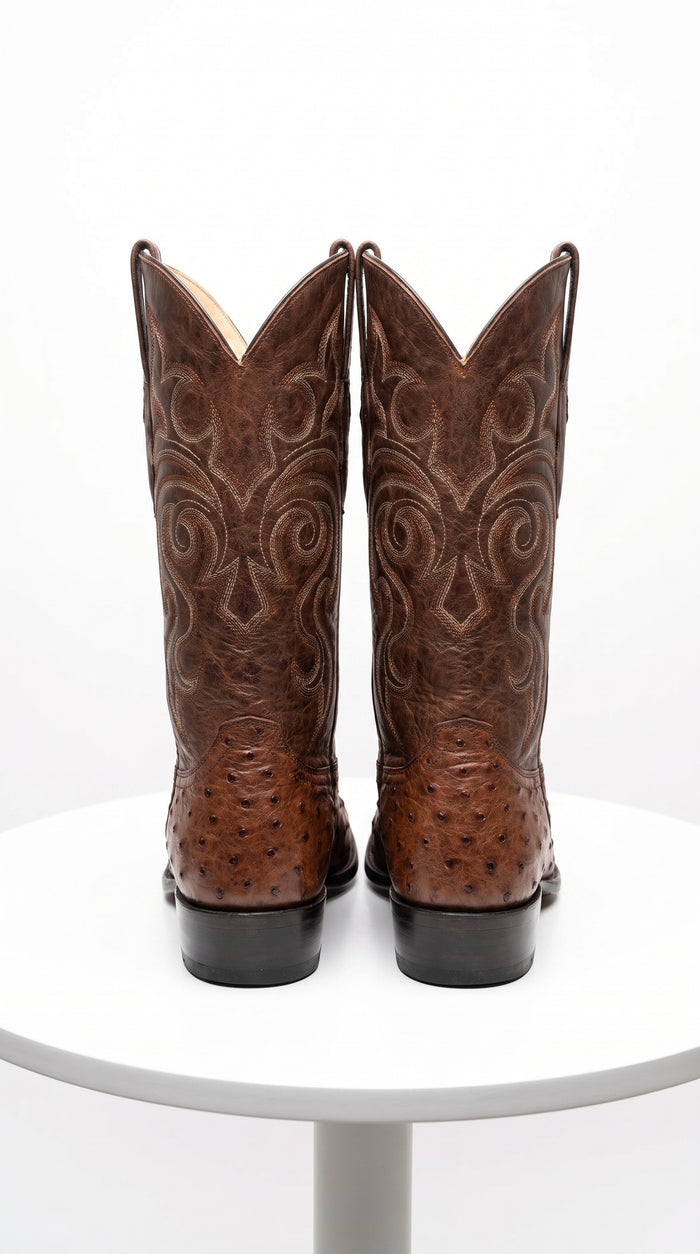 Men’s Los Altos Kango Tabac Genuine Ostrich Round Toe Boots, Exotic Western Cowboy Dress Boots