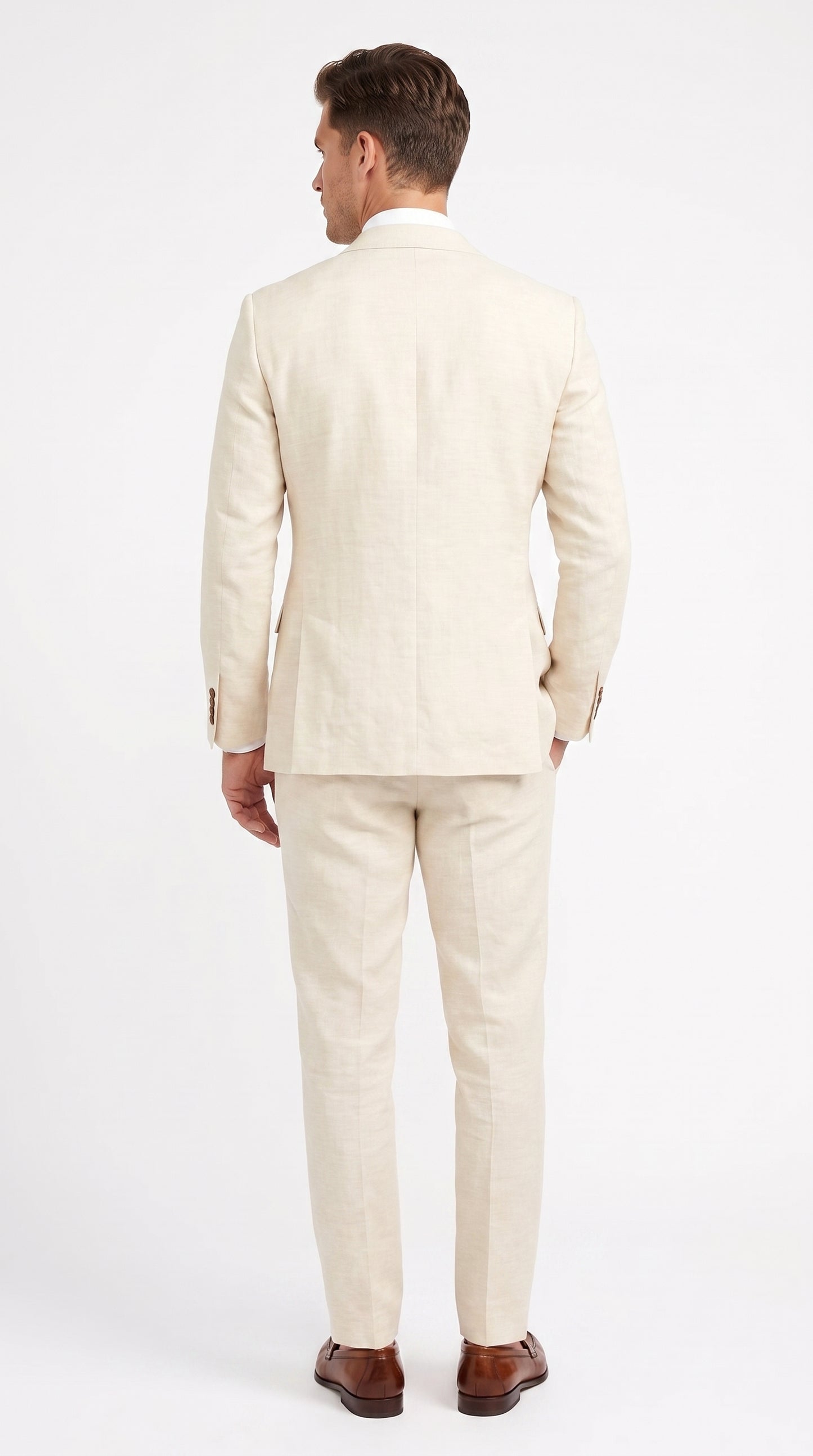 Men’s Beige Linen Suit – 2 Piece Summer Beach Wedding Suit for Men