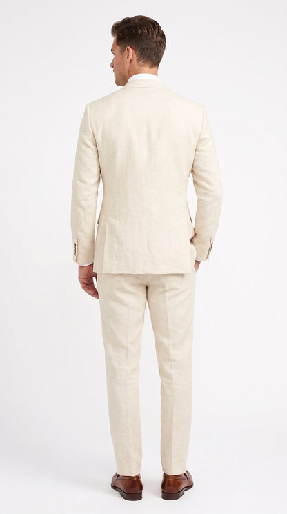 Men’s Beige Linen Suit – 2 Piece Summer Beach Wedding Suit for Men