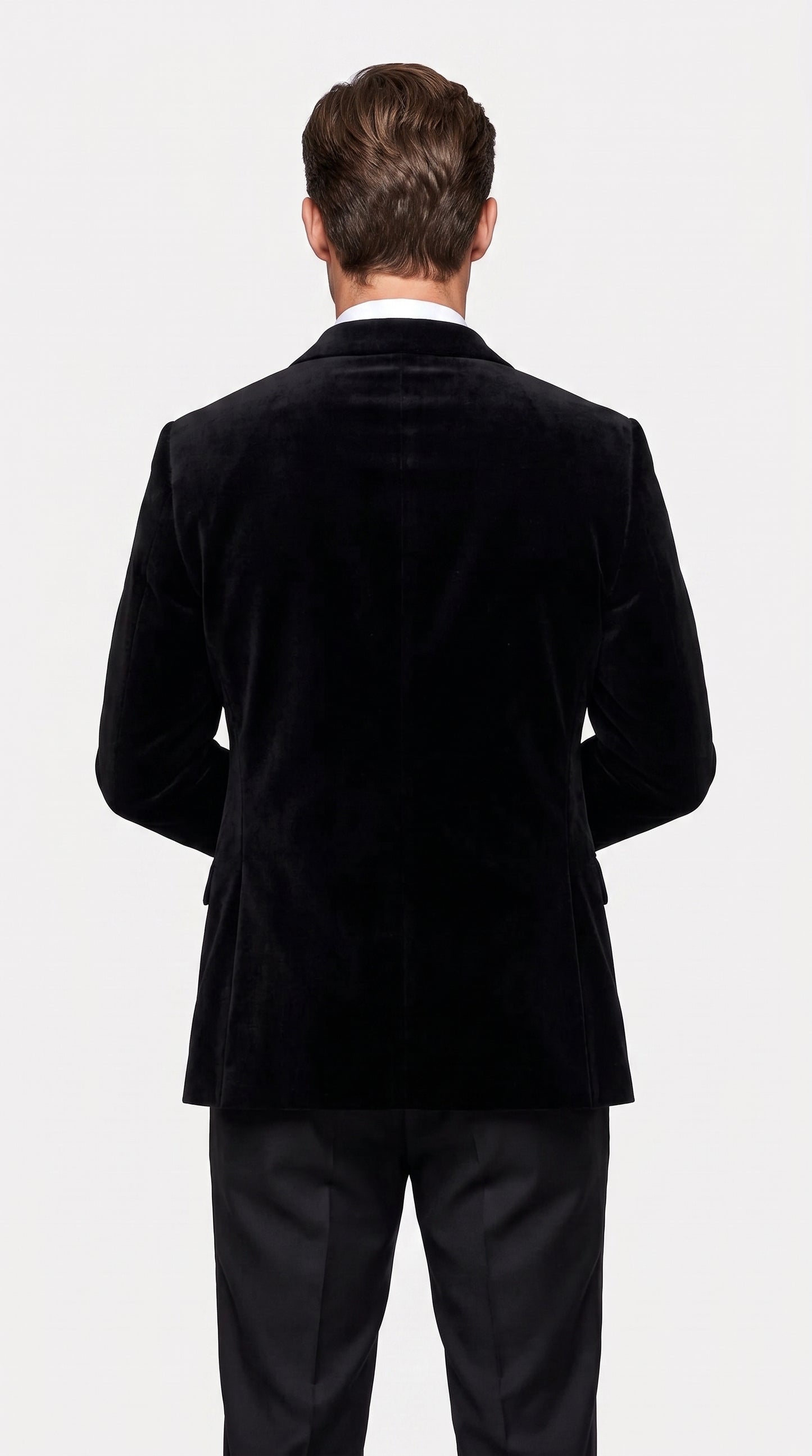 Men’s Black Velvet Double Breasted Tuxedo Blazer with Satin Peak Lapel, Formal Dinner Jacket