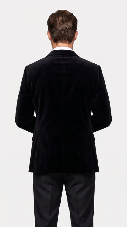 Men’s Black Velvet Double Breasted Tuxedo Blazer with Satin Peak Lapel, Formal Dinner Jacket