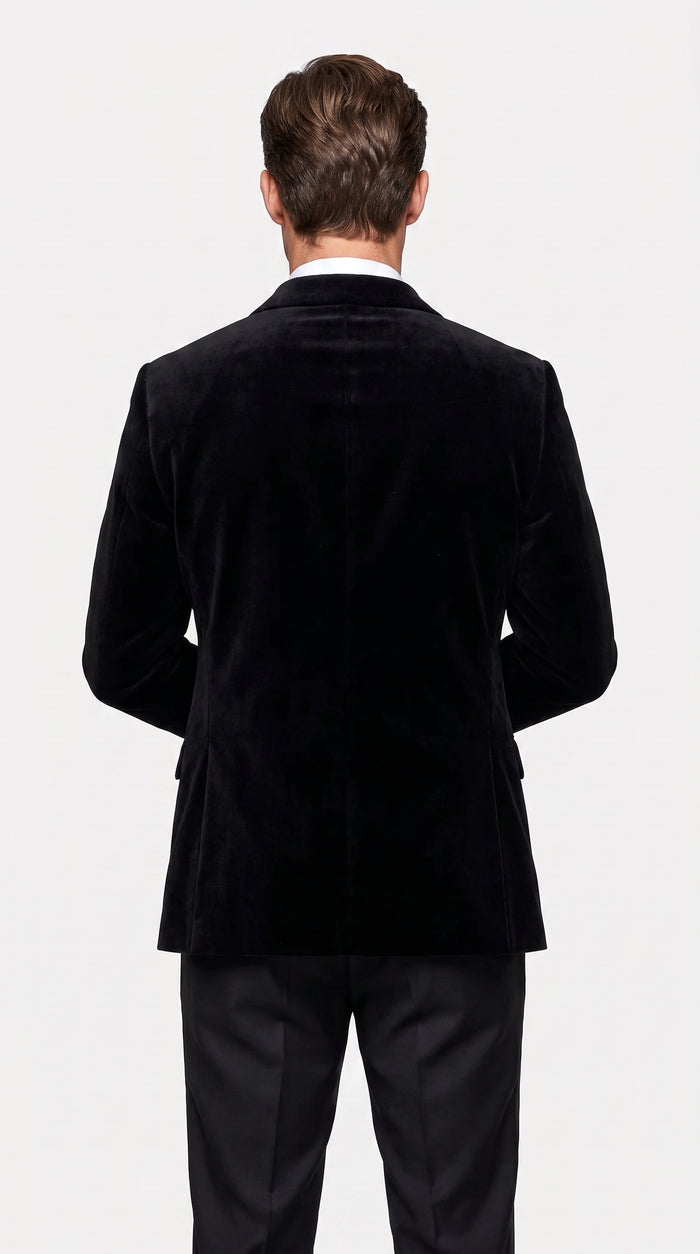 Men’s Black Velvet Double Breasted Tuxedo Blazer with Satin Peak Lapel, Formal Dinner Jacket